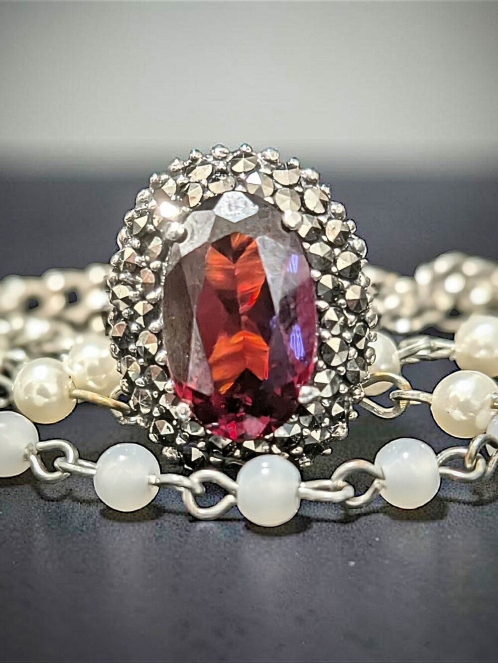 Vintage Cubic Zirconia with Marcasite Statement Ring